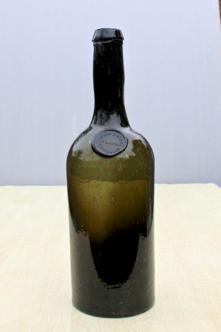 Antique C1860s Erven Lucas Bols Het Lootsje Amsterdam Black Glass Bottle