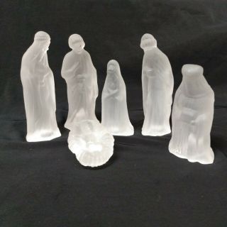 Vtg Acc Christmas Nativity Set 24 Lead Crystal Frosted Glass Decoration 6 Pc