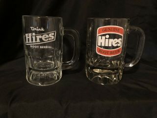 2 Different Heavy Vintage Drink Hires Root Beer Clear Glass Mugs R3