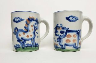 2 Vintage M.  A.  Hadley Pottery Horse Cow The End Mugs