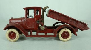 Antique 1920s Arcade Cast Iron International Harvester Red Dump Truck Rubber Toy