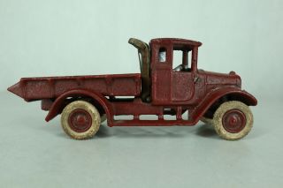 Antique 1920s Arcade Cast Iron International Harvester Red Dump Truck Rubber Toy 3