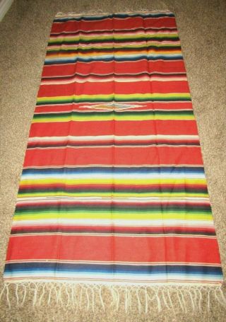 Vintage Antique Mexico Serape Saltillo Blanket Textile 80 X 40 "