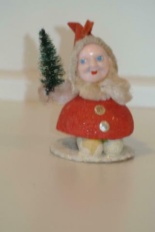Vintage Christmas Japan Gnome Elf Christmas Ornament Chenille Glitter Woman
