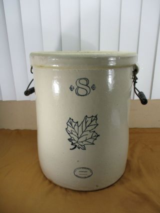 Antique Western Stoneware Company 8 Gallon Maple Leaf Crock W/ Handles - -