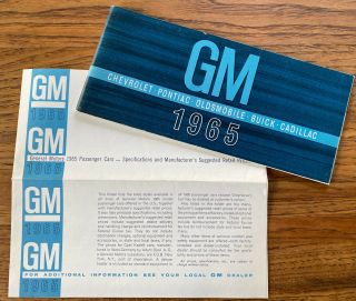 Vintage General Motors Gm 1965 Brochure,  Price List Chevy Olds Buick Cadillac