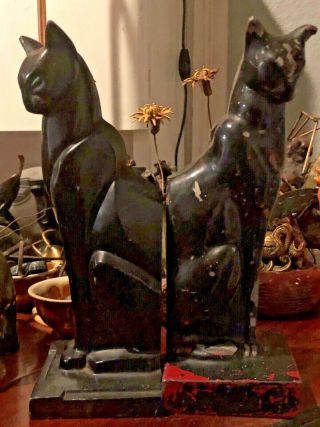 Antique Art Deco Frankart Nuart Cat Bookends Black Metal 8 " Mid Century Mcm