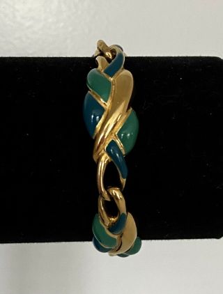 Vintage TRIFARI Green & Blue Enamel Gold tone bracelet small approx.  6 3/8 