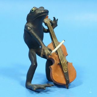 2 " Antique Austrian Bergmann? Vienna Bronze Cold Paint Frog Musician Bass C1890