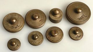 Set Of 8 Vintage Small Brass Scale Weights 1dbl 10 Grain & Others