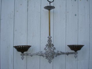 Antique Cast Iron Bradley Hubbard Hanging Double Oil Lamp Bracket With Star