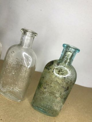 3 Vtg Thomas Edison Embossed Battery Oil Bottles Bloomfield,  NJ Clear Blue Glass 3