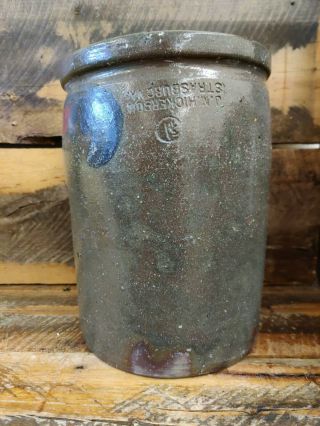 J M Hickerson Strasburg Va Antique Primitive Blue Cobalt Decorated Stoneware Jar