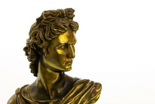 Antique Art Deco Period Cast Bronze Bust of Apollo on Marble Base 3