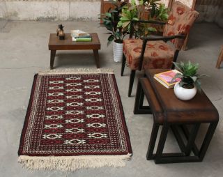 3x4 Vintage Oriental Hand Knotted Traditional Geometric Red Wool Area Rug