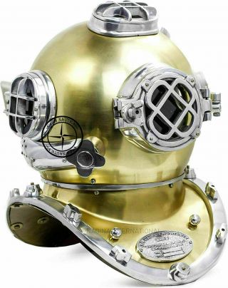 Brass Antique Scuba Sca Marine Diving Divers Helmet Us Navy Mark V Full Size 18 "