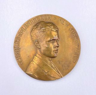 1927 Charles Lindbergh York Paris French Bronze Medal Henri Prud’homme 145g