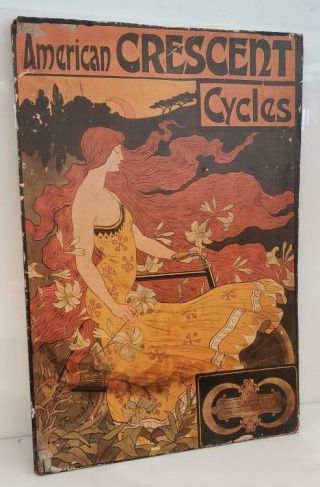 Crescent Cycles Antique 1899 Bike Ad Poster Art Nouveau Vintage Chicago