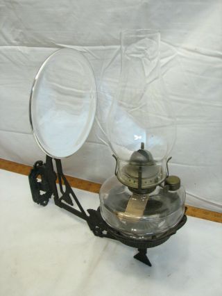 Antique Oil Lamp Wall Bracket Mercury Glass Reflector Fluid Miller Co Light