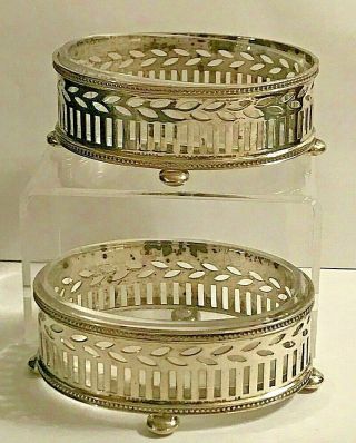Antique Tiffany & Co.  Makers Sterling Silver Salt Cellar Clear Glass Insert Pair
