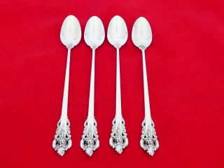 Set Of 4 Wallace Sterling Silver Grande Baroque Iced Tea Spoons Ub - 2