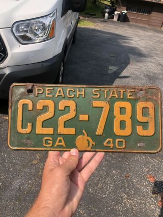 Vintage Rare 1940 Georgia License Plate Peach State