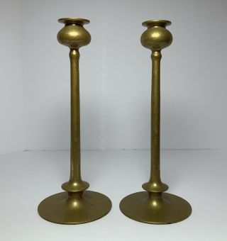 Arts & Crafts Robert Jarvie Style Pair Candlesticks Bronze Brass