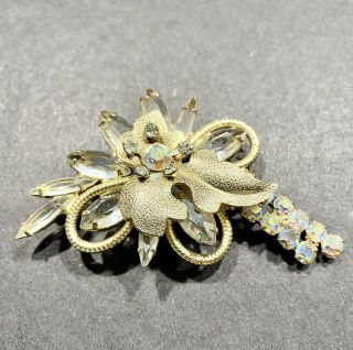 Vintage Very High End Brooch Clear Rhinestones Gold Tone Hardware Gorgeous