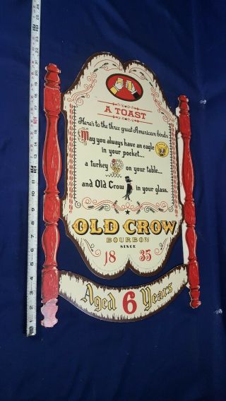 Vintage Old Crow Bourbon Whiskey Toast Sign Wall Plaque Cardboard Display 24x15 "