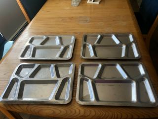 4 Vintage Military Mess Hall Cafeteria Trays Stainless Steel Metal 15 1/2 " X 11