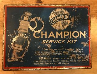 Vintage Champion Spark Plug Service Kit Car Garage Service Kit Tin Box Storage