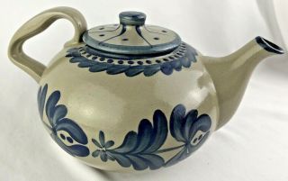 1995 Bbp Beaumont Brothers Pottery Vintage Blue Flower Teapot