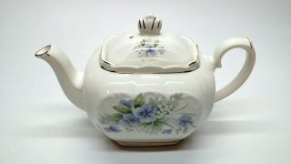 Vintage Sadler Teapot White Blue Floral Design Gold Trim Made In England