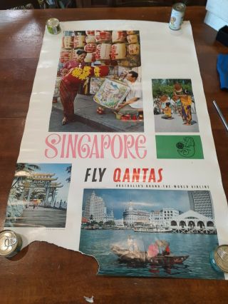 Vintage Travel Advertisement Poster Qantas Singapore