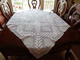 Vintage Hand Crochet White Lace Bed Side Table Wedding Clothe 60 " X 58 " Linens