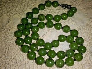 Hand Knotted Vintage Jade Stone Bead Necklace 18 "