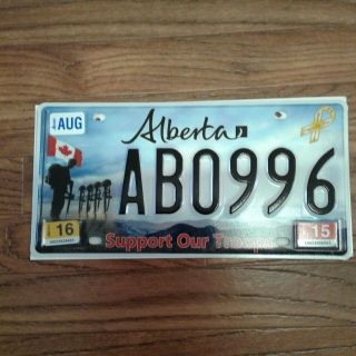 2016 Alberta Support Our Troops Passenger License Plate Ab0996
