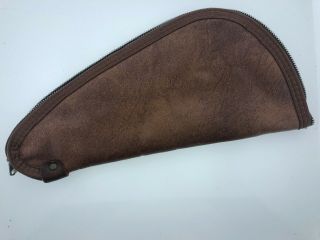 Vintage Brown Pistol Gun Case Talon Zippered / White Padded Interior 13x7 2