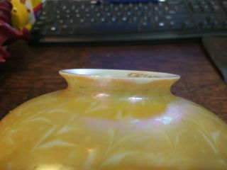 Antique QUEZAL Art Glass Lamp Shade Signed,  Leaf Pattern,  As Found 3