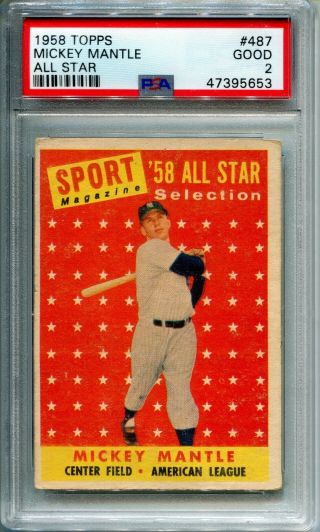 1958 Topps All Star Mickey Mantle Psa 2 487 Hall Of Fame Rookie Hof Rc Yankees