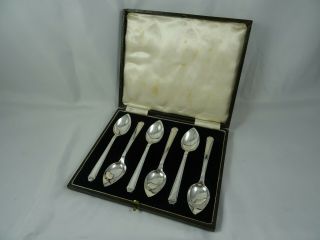 Boxed Art Deco Sterling Silver Grapefruit Spoons,  1937,  184gm
