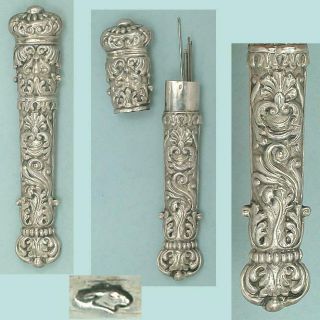 Ornate Antique French Silver Needle Case Circa 1830