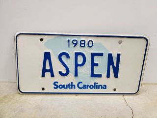 Vintage 1980 South Carolina Vanity License Plate " Aspen " Colorado Dodge Aspen
