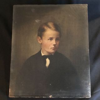 Fine 19th Century Antique Oil On Canvas Painting Portrait Of A Boy Unsigned