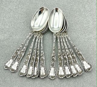 Dated 1901 Fancy Daisy Gorham Sterling Silver Spoons Set Of 12