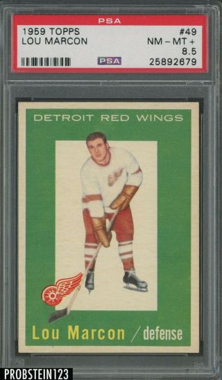 1959 Topps Hockey 49 Lou Marcon Detroit Red Wings Psa 8.  5 Nm - Mt,