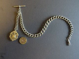 Antique Solid Silver Graduated Albert Chain & Fob Very Heavy 112.  9g/ 3.  9 Ounces.