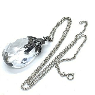 Antique Art Nouveau Sterling Silver And Crystal Cut Glass Drop Necklace 59