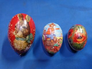 Vintage 4.  4” Paper Mache Bunny Easter Egg Set Of 3 Fits Inside Another Germany