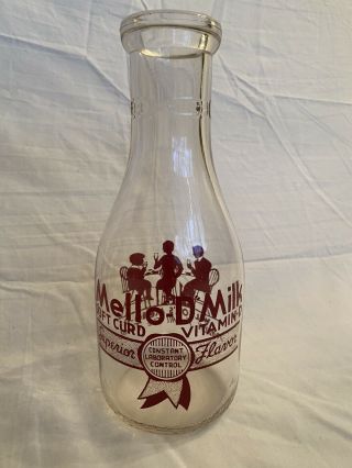 Vintage Old Ira Wilson & Sons Dairy Co Soft Curd Mello - “d” Milk Quart Bottle